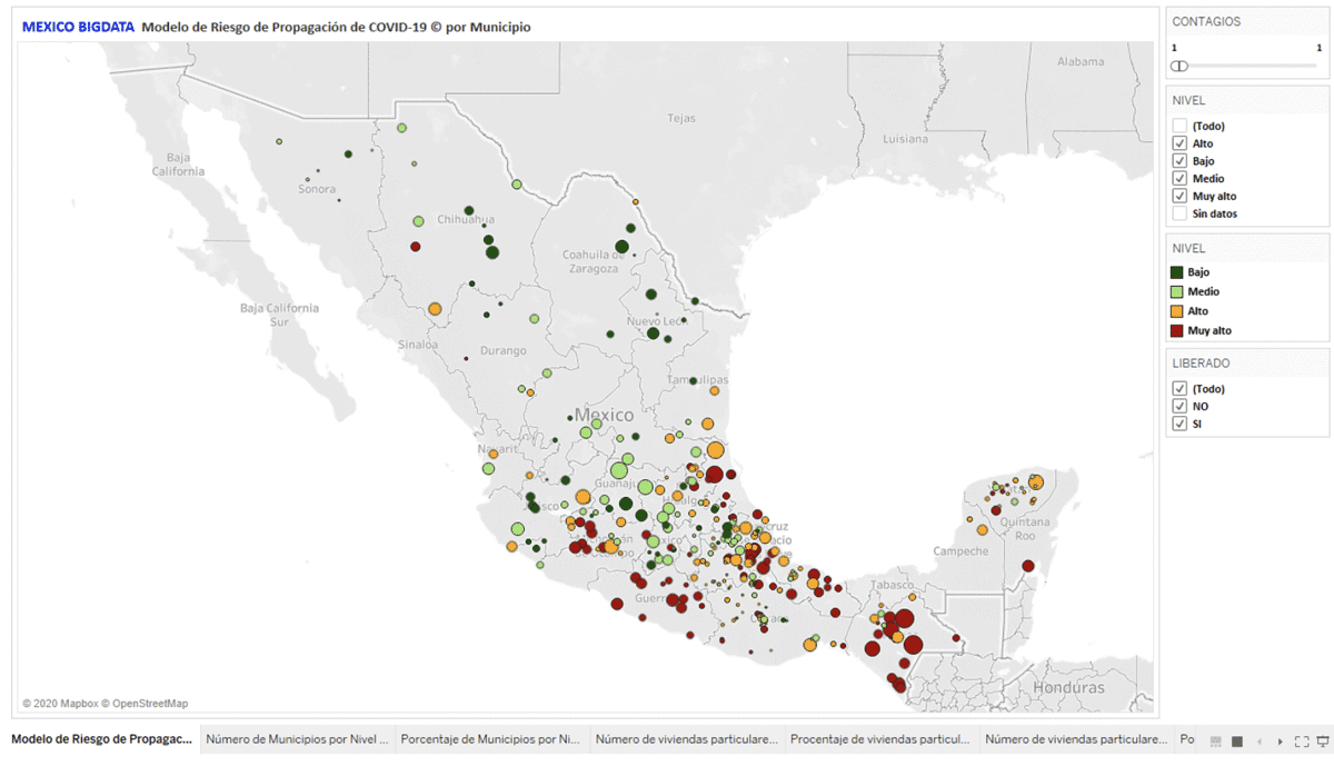 Mapa 2. los 317 municipios con un solo caso de contagio confirmado de COVID-19 al 14 de mayo de 2020